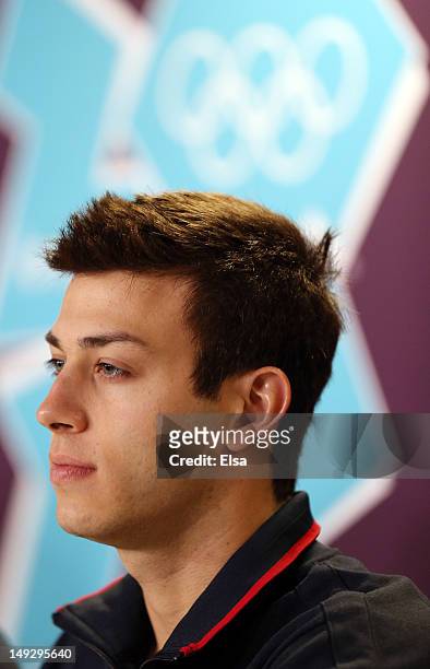 Nick McCrory of the USA Diving team answers questions during a press conference on July 26, 2012 at the MPC in London, England.