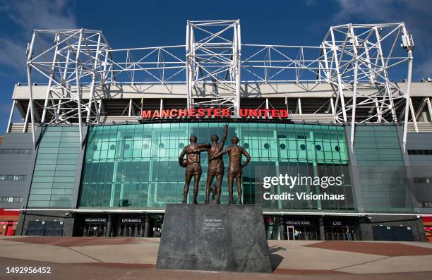 General views of the outside of Old Trafford, home of Manchester United FC on May 24, 2023 in Manchester, United Kingdom.
