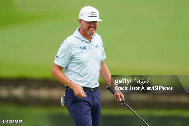 Jimmy Walker of the United States walks the green on hole during the Pro-Am round of the Charles Schwab Challenge at The Colonial Country Club on May...