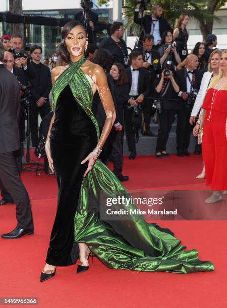 Winnie Harlow attends the "La Passion De Dodin Bouffant" red carpet during the 76th annual Cannes film festival at Palais des Festivals on May 24,...