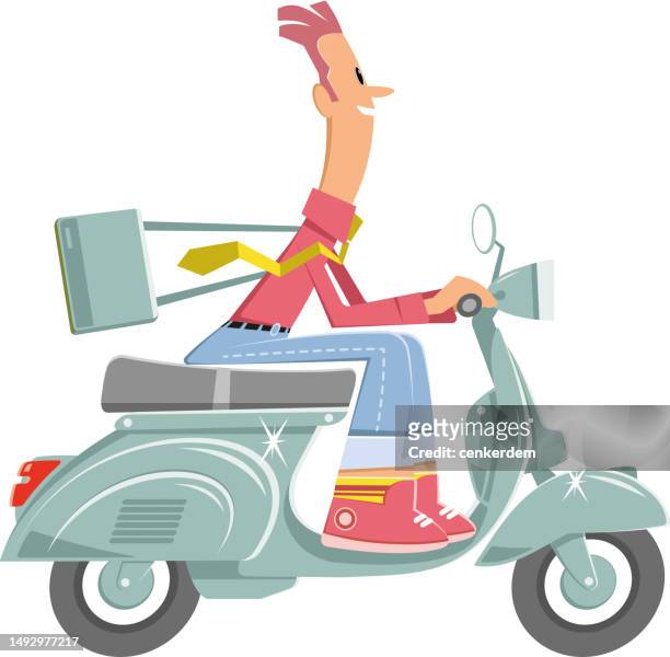 stockillustraties, clipart, cartoons en iconen met going to work by scooter - alternatieve brandstofvoertuig