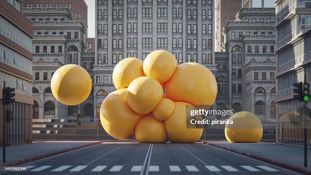 Bunch of big spheres in the city