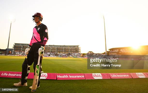 Tom Banton of Somerset looks on as they prepare to make their way out to bat during the Vitality Blast T20 match between Somerset and Hampshire Hawks...