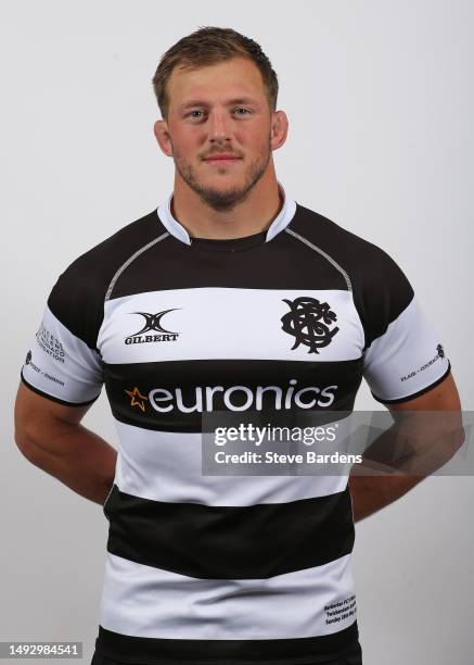 Alex Waller poses during the Barbarians squad portraits session at Royal Garden Hotel on May 24, 2023 in London, England. The Barbarians will play...