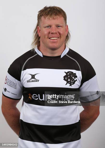 Nic Dolly poses during the Barbarians squad portraits session at Royal Garden Hotel on May 24, 2023 in London, England. The Barbarians will play...