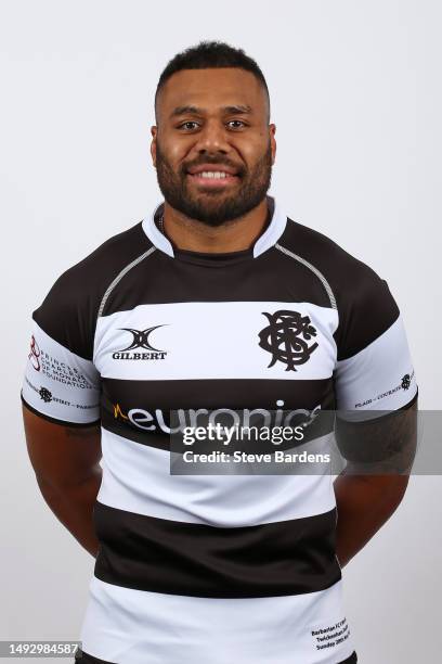 Samu Kerevi poses during the Barbarians squad portraits session at Royal Garden Hotel on May 24, 2023 in London, England. The Barbarians will play...