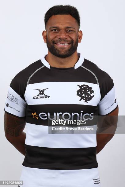 Seta Tamanivalu poses during the Barbarians squad portraits session at Royal Garden Hotel on May 24, 2023 in London, England. The Barbarians will...