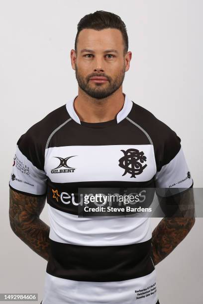 Francois Hougaard poses during the Barbarians squad portraits session at Royal Garden Hotel on May 24, 2023 in London, England. The Barbarians will...