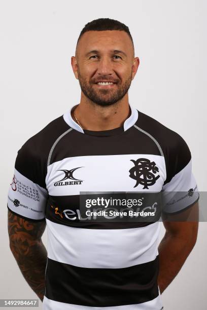 Quade Cooper poses during the Barbarians squad portraits session at Royal Garden Hotel on May 24, 2023 in London, England. The Barbarians will play...
