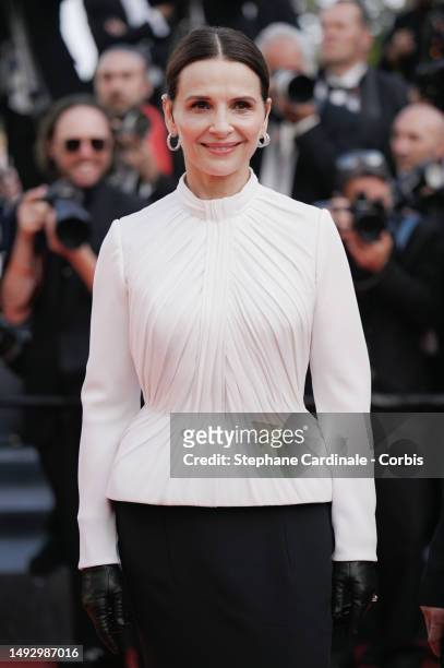 Juliette Binoche attends the "La Passion De Dodin Bouffant" red carpet during the 76th annual Cannes film festival at Palais des Festivals on May 24,...