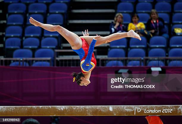 Colombia's gymnast Jessica Gil Ortiz takes part in a training session at 02 North Greenwich Arena in London on July 26, 2012 on the eve of the start...