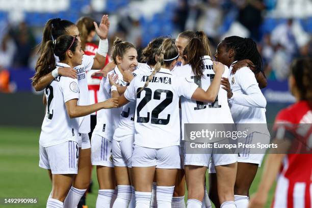 Sandie Toletti of Real Madrid celebrates a goal during the Spanish Women Cup, Copa de la Reina, Semi Final 2 football match played between Real...