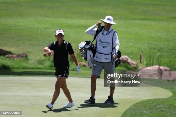 Danielle Kang of the United States reacts on the ninth hole on day one of the Bank of Hope LPGA Match-Play presented by MGM Rewards at Shadow Creek...