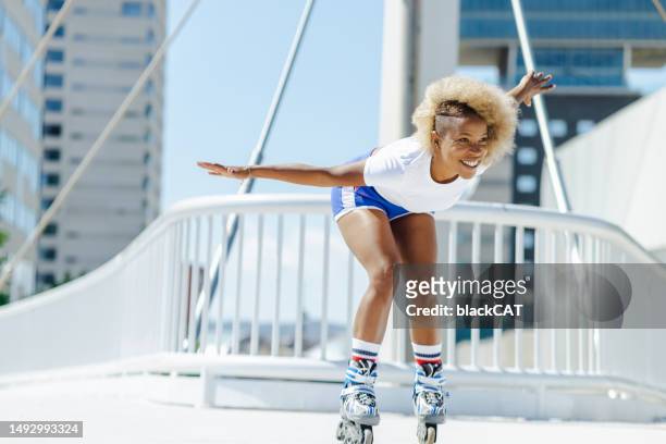african american woman enjoying sport and recreation in the city - youth culture speed stock pictures, royalty-free photos & images