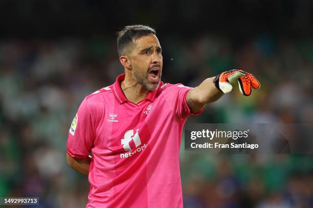 Claudio Bravo of Real Betis reacts during the LaLiga Santander match between Real Betis and Getafe CF at Estadio Benito Villamarin on May 24, 2023 in...