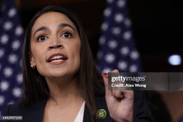 Rep. Alexandria Ocasio-Cortez speaks during a news conference at the U.S. Capitol on May 24, 2023 in Washington, DC. The Congressional Progressive...