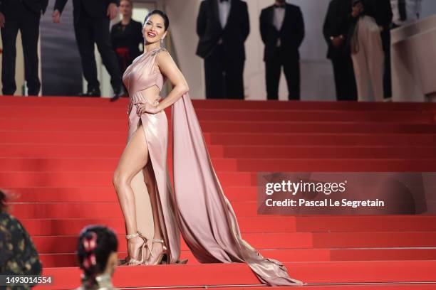 Sunny Leone attends the "Kennedy" red carpet during the 76th annual Cannes film festival at Palais des Festivals on May 24, 2023 in Cannes, France.