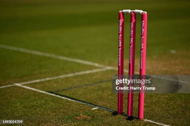 General view of the match day stumps ahead of the Vitality Blast T20 match between Somerset and Hampshire Hawks at The Cooper Associates County...