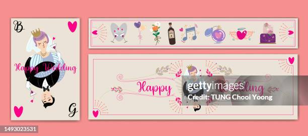 wedding elements vintage poker card style illustrations and designs - buffet stock illustrations