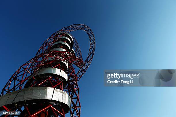 General view of the Orbit next to the Olympic Stadium during previews ahead of the London 2012 Olympic Games at the Olympic Park on July 26, 2012 in...