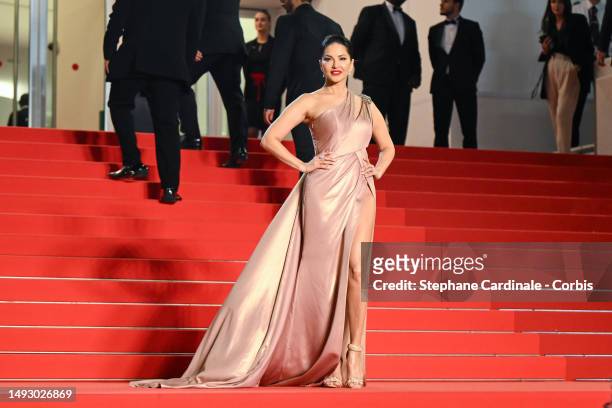 Sunny Leone attends the "Kennedy" red carpet during the 76th annual Cannes film festival at Palais des Festivals on May 24, 2023 in Cannes, France.