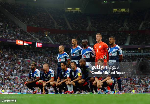 The Great Britain team line up before the Men's Football first round Group A Match of the London 2012 Olympic Games between Great Britain and...