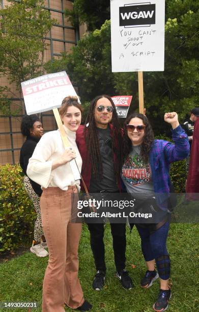 Madeline Zima participates in the 2023 Writers Guild Of America Strike: Superhero Day held in front of Warner Bros. Studios on May 24, 2023 in...