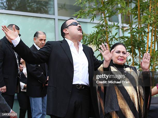 Flor Silvestre and her son Pepe Aguilar attend the ceremony honoring Pepe Aguilar with a Star on The Hollywood Walk of Fame held on July 26, 2012 in...