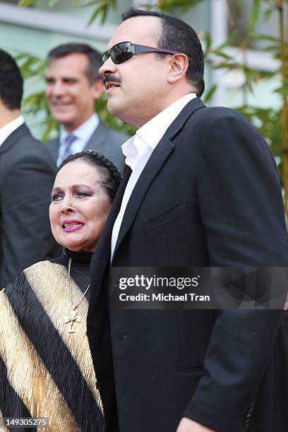 Flor Silvestre and her son Pepe Aguilar attend the ceremony honoring Pepe Aguilar with a Star on The Hollywood Walk of Fame held on July 26, 2012 in...