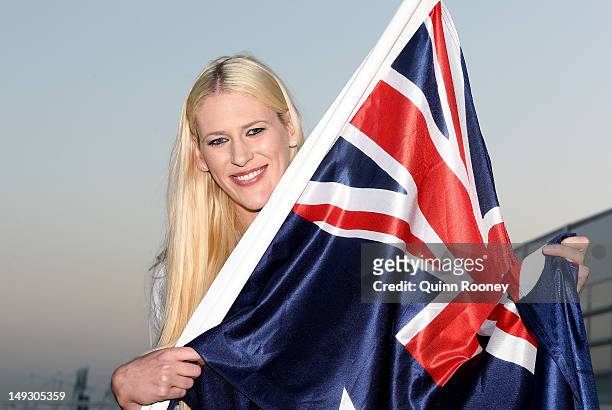 Basketballer Lauren Jackson poses after being announced as the Australian flag bearer at the Australian Olympic Committee 2012 Olympic Games team...