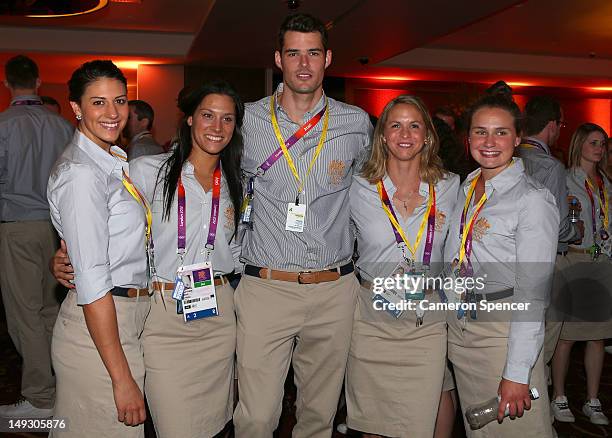 Australian swimmers Stephanie Rice, Blair Evans, Christian Sprenger, Libby Trickett and Yolane Kukla attend the Australian Olympic Commitee 2012...