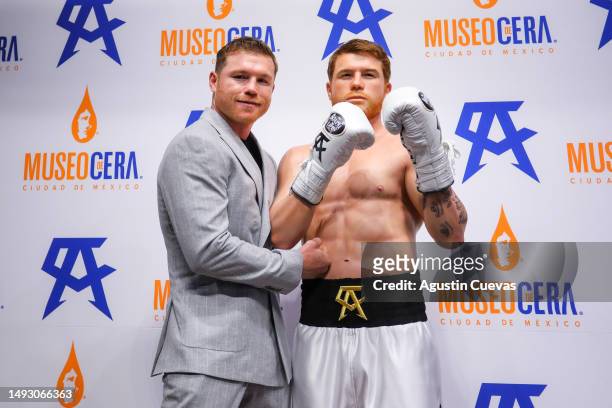 Saul "Canelo" Alvarez poses during the unveiling of his wax figure at Museo de Cera on May 24, 2023 in Mexico City, Mexico.