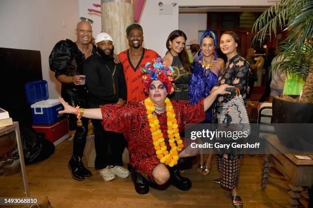 Kevin Aviance, guest, Malcolm Harris, Donna D'Cruz, Julia Clancy, Natalie Kates and Sisterface attend "Caftans & Cocktails: A Shopping Soirée to...