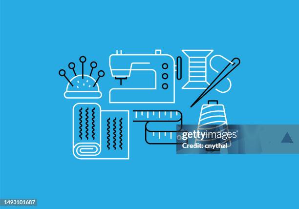 sewing related line banner design. craft, needle, laundromat, hygiene. - clothespin string stock illustrations