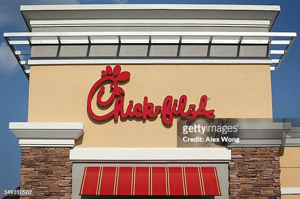 The sign of a Chick-fil-A is seen July 26, 2012 in Springfield, Virginia. The recent comments on supporting traditional marriage which made by...