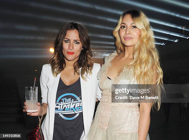 Caroline Flack and Zara Martin arrive at the Warner Music Group Pre-Olympics Party in the Southern Tanks Gallery at the Tate Modern on July 26, 2012...