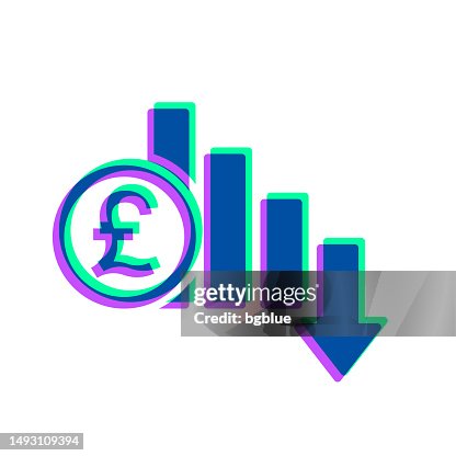 Pound rate decrease. Icon with two color overlay on white background Pound rate decrease. Icon with two color overlay on white background