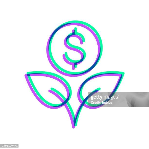 growing dollar. icon with two color overlay on white background - purple sprouting stock illustrations