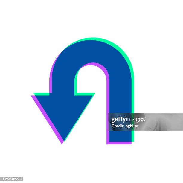 u-turn direction arrow. icon with two color overlay on white background - letter u stock illustrations