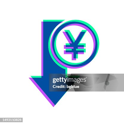 Yen decrease. Icon with two color overlay on white background Yen decrease. Icon with two color overlay on white background