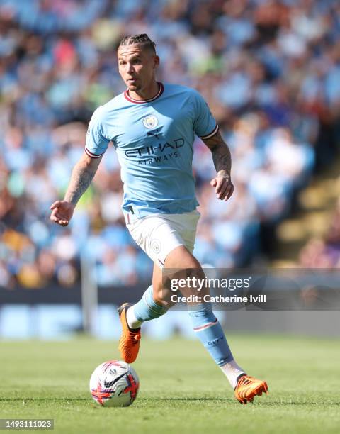 Kalvin Phillips of Manchester City during the Premier League match between Manchester City and Chelsea FC at Etihad Stadium on May 21, 2023 in...