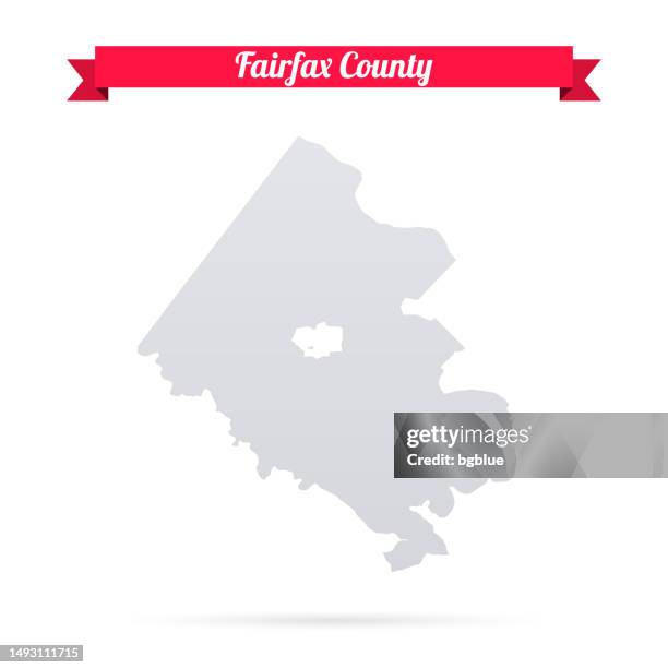 fairfax county, virginia. karte auf weißem hintergrund mit rotem banner - fairfax stock-grafiken, -clipart, -cartoons und -symbole