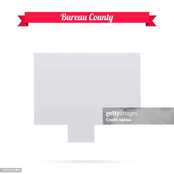 bureau county, illinois. map on white background with red banner - dresser isolated stock illustrations