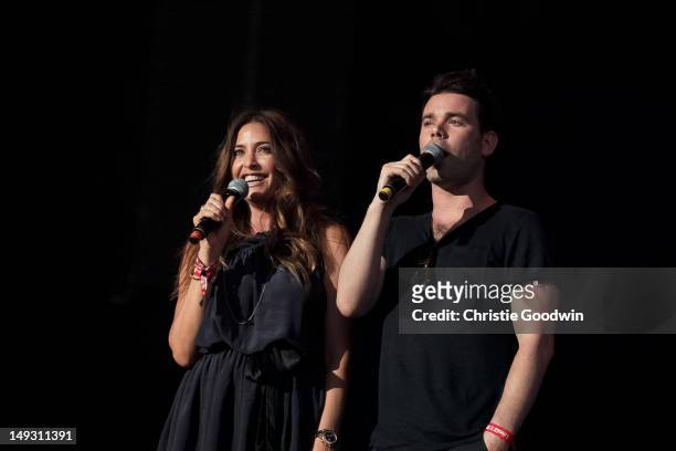 Lisa Snowdon and Dave Berry of Capital FM host the Olympic Torch Relay Coca-Cola Concert at Hyde Park on July 26, 2012 in London, United Kingdom.