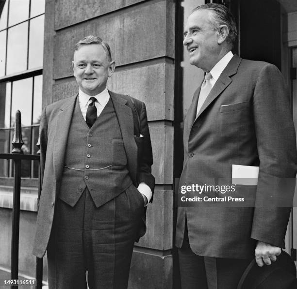 Minister for Science and Technology, Lord Hailsham , left, with US Special Envoy, Averell Harriman , Whitehall, London, July 12th 1963.