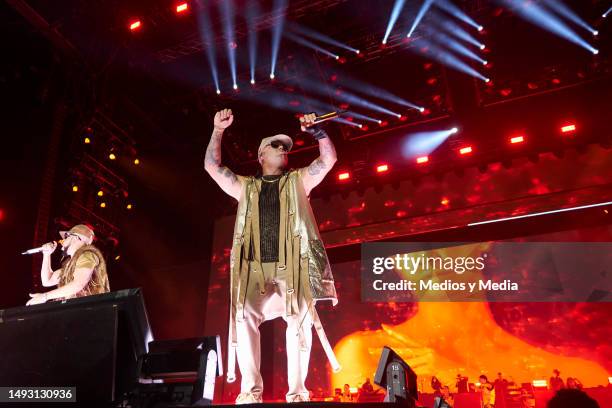 Wisin and Yandel perform during a concert at Foro Sol on May 24, 2023 in Mexico City, Mexico.