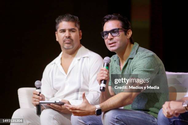 Ernesto D'Alessio speaks during a press conference at Breathless Hotel on May 24, 2023 in Cancun, Mexico.