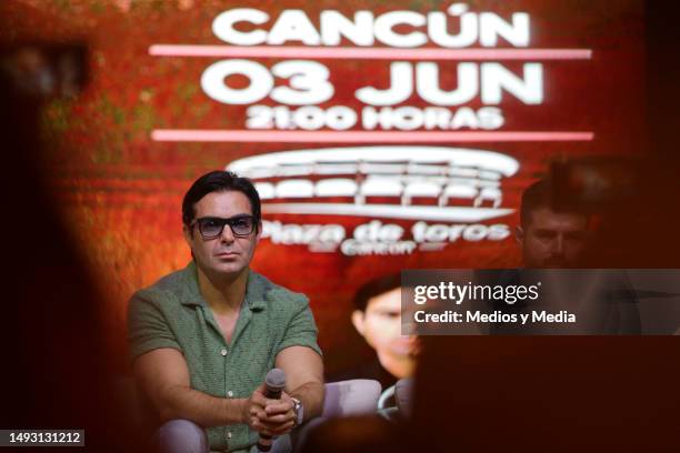 Ernesto D'Alessio speaks during a press conference at Breathless Hotel on May 24, 2023 in Cancun, Mexico.