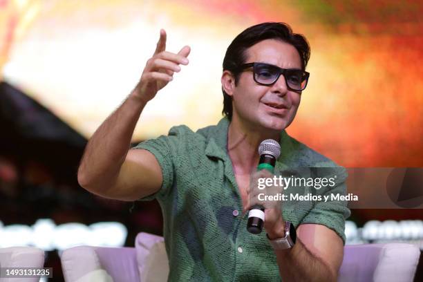 Ernesto D'Alessio speaks during a press conference at Breathless Hotel on May 24, 2023 in Cancun, Mexico.