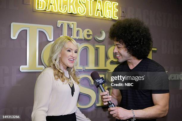 Episode 4295 -- Pictured: Musical guest MoZella during an interview with Bryan Branly backstage on July 26, 2012 --